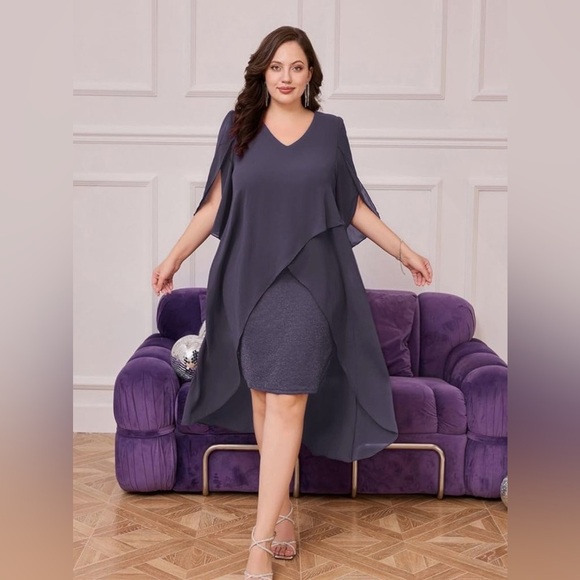 Hanna Nikole-Gray Asymmetrical High-Low Cocktail Dress SZ 24W NWT RARE COLOR - Picture 1 of 2